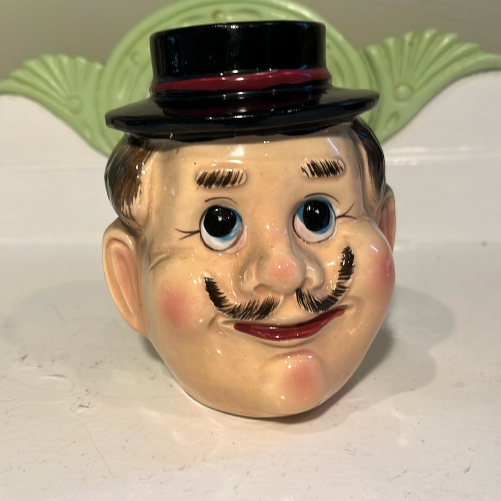 Rare vintage collectible ceramic Oliver Hardy bank made in Japan. No stopper